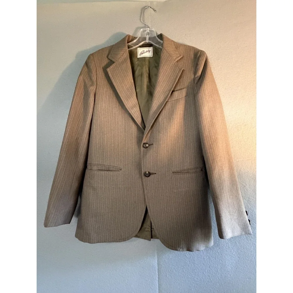 Buddy Suit Mens 32 Brown Stripe 2 Piece Jacket Vest Tailored USA Formal Business